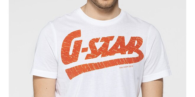 Pánské bílé tričko G-Star Raw s oranžovým potiskem