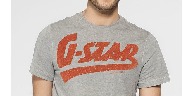 Pánské světle šedé tričko G-Star Raw s oranžovým potiskem