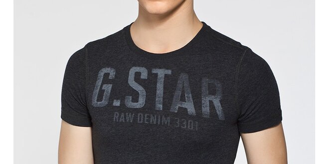 Pánské černé melírované tričko G-Star Raw s potiskem