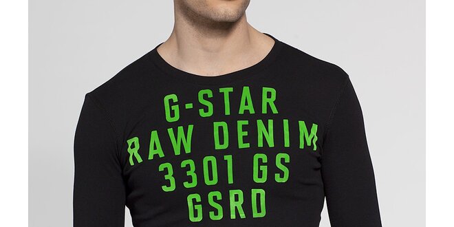 Pánské černé tričko G-Star Raw s neonově zeleným potiskem