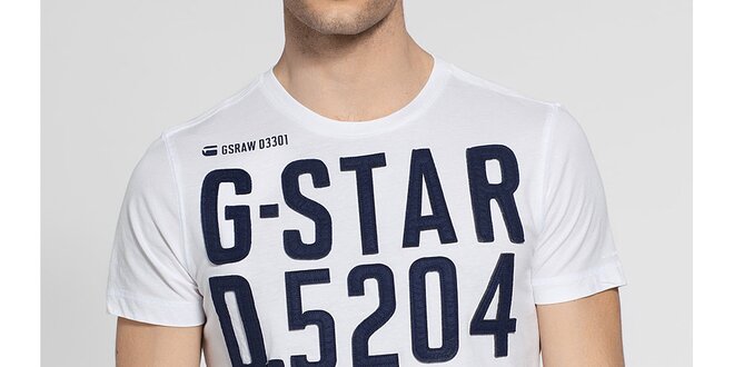 Pánské bílé tričko G-Star Raw s tmavě modrou nášivkou