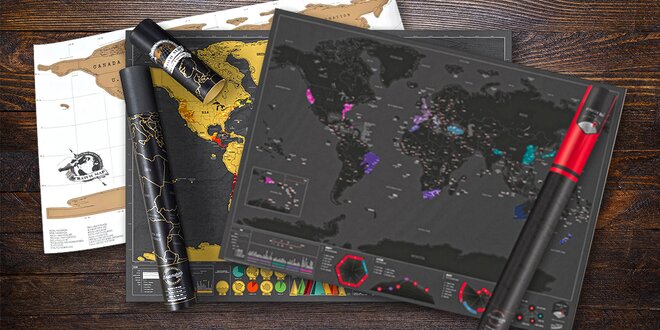 Stírací mapy světa a cestovní deníky