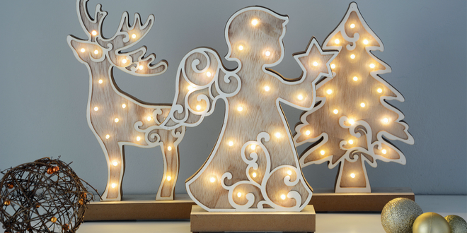 Vánoční svítící dekorace ze dřeva na stůl i krb