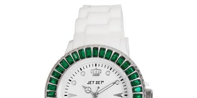Bílé sportovní hodinky se zeleně orámovaným ciferníkem Jet Set
