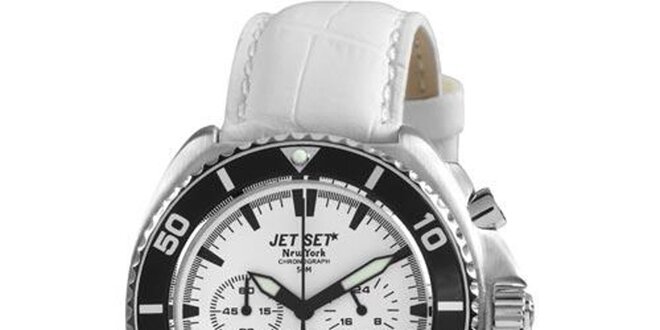 Bílé hodinky s koženým řemínkem Jet Set