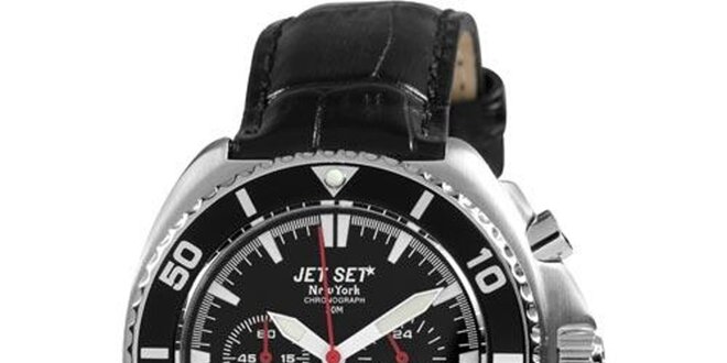 Černé hodinky s koženým řemínkem Jet Set