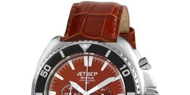 Hnědé hodinky s koženým řemínkem Jet Set