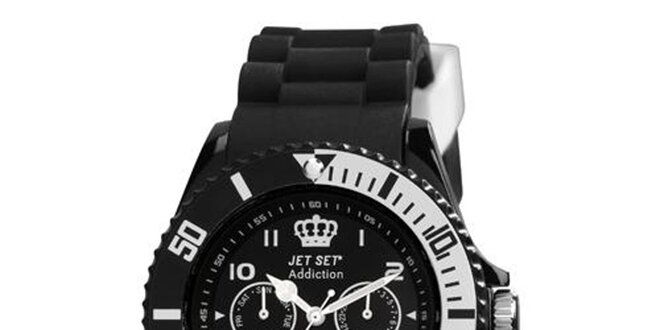 Černé plastové hodinky s kulatým ciferníkem Jet Set