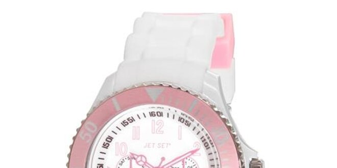 Bílé plastové hodinky s růžově lemovaným ciferníkem Jet Set