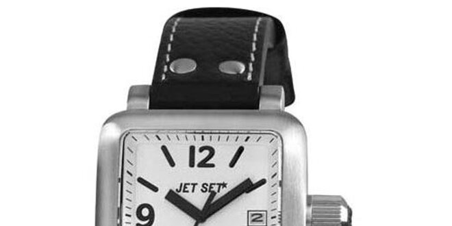 Stříbrno-černé hranaté analogové hodinky Jet Set
