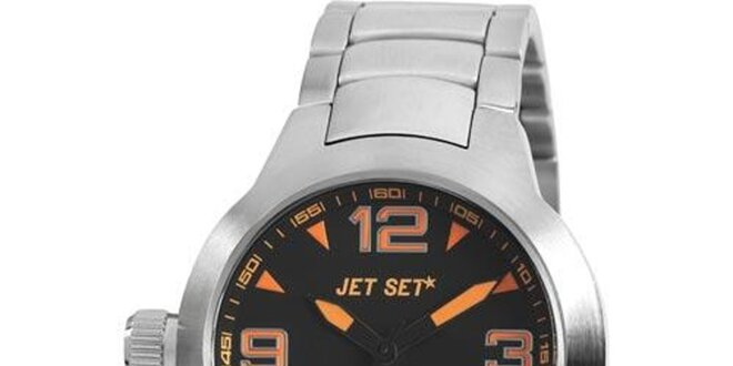 Stříbrné analogové hodinky Jet Set s oranžovými detaily
