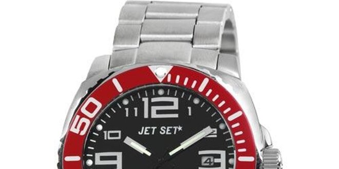 Pánské stříbrno-červené analogové hodinky Jet Set