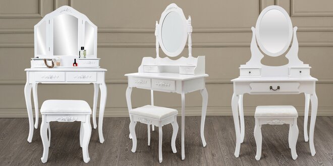 Bílé toaletní stolky se zrcadlem a stoličkou