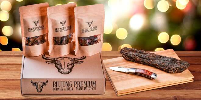 Vánoční balíčky: sušené maso Biltong i lovecký nůž