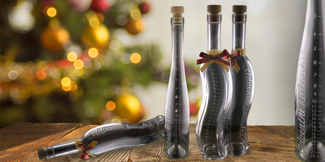 Skleněné láhve s vypískovaným adventním kalendářem