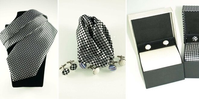 Dárková sada kravaty s manžetovými knoflíčky a kapesníčkem - na výběr více než 100 vzorů