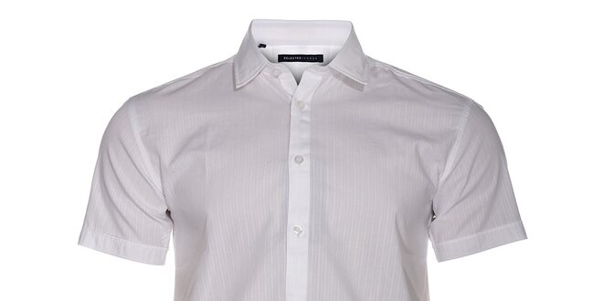 Pánská bílá košile Selected s jemným proužkem a krátkým rukávem