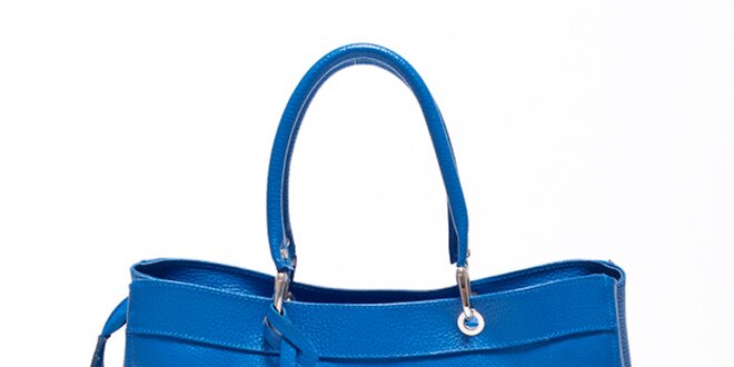 Dámská enziánově modrá kožená kabelka s visačkou Carla Ferreri