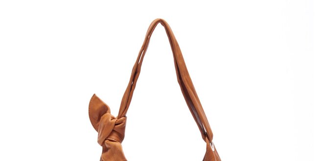 Dámská koňaková kožená kabelka s uzlem Carla Ferreri
