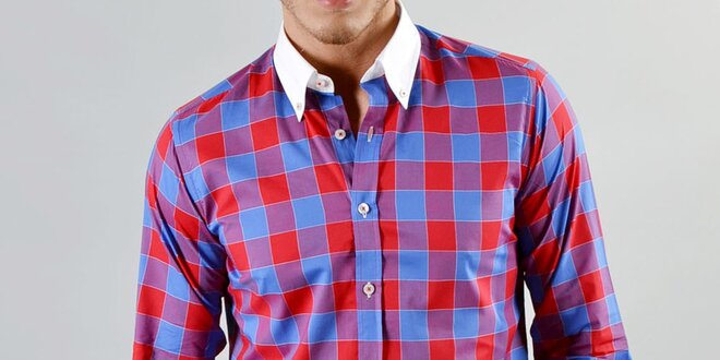 Pánské modrá červeně károvaná košile Marcel Massimo