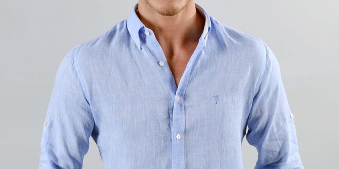 Pánská lněná blankytně modrá košile Marcel Massimo