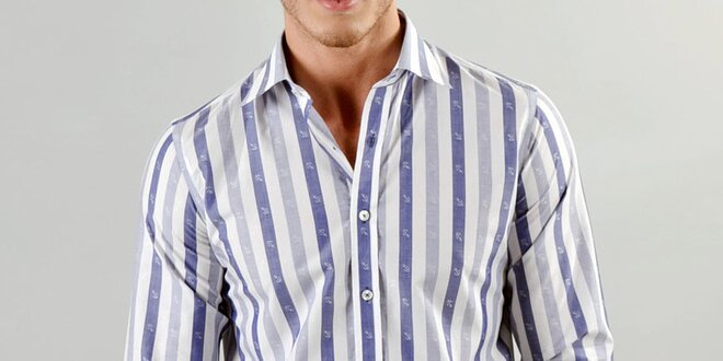 Pánská bílá košile s modrými pruhy Marcel Massimo