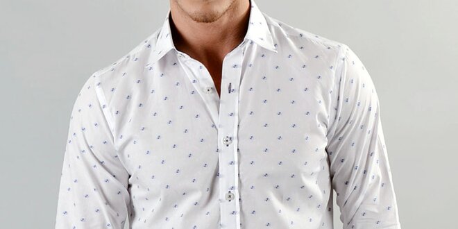 Pánská bílá košile Marcel Massimo s modrým vzorkem