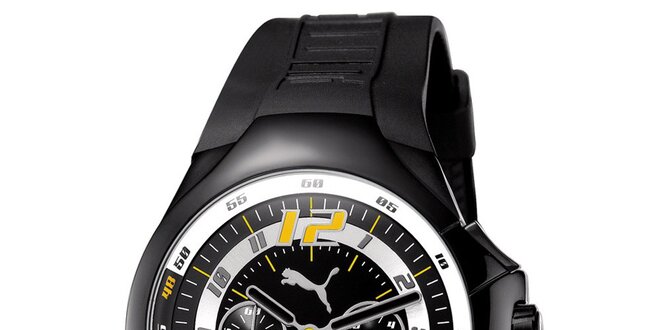 Pánské černé ocelové hodinky s pryžovým řemínkem Puma