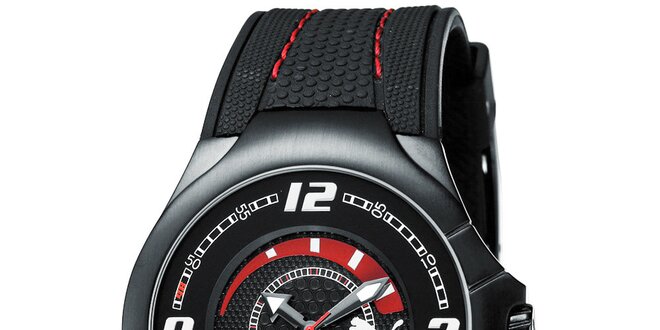 Pánské černé analogové hodinky s červenými detaily Puma