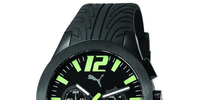 Pánské černé ocelové hodinky Puma s plastovým řemínkem