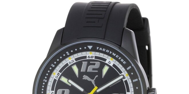 Pánské černé ocelové hodinky Puma s gumovým náramkem