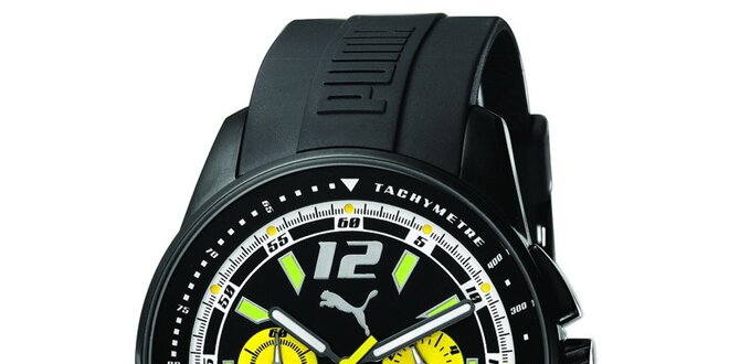 Pánské černé ocelové hodinky se zelenými detaily Puma