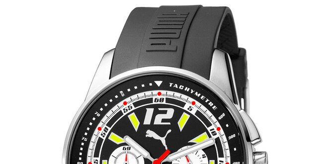 Pánské černé hodinky Puma s luminiscenčními ručičkami