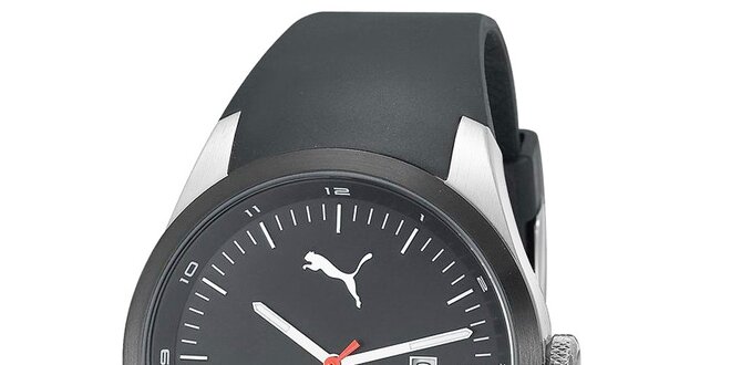 Pánské černé hodinky s ozdobným proužkem Puma