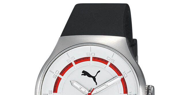 Pánské stříbrné hodinky s červeným proužkem Puma
