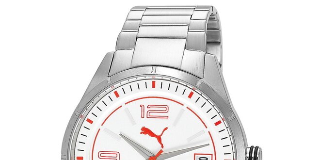 Pánské stříbrné hodinky s bílým ciferníkem Puma