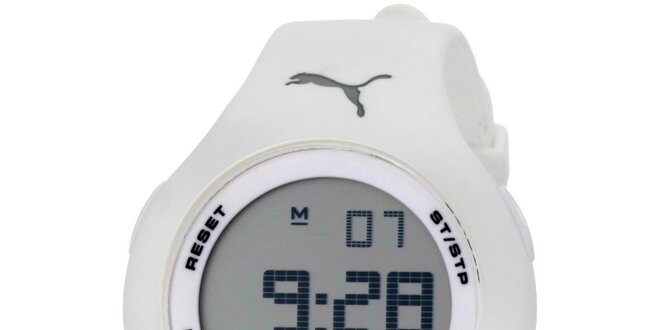 Dámské bílé digitální hodinky s gumovým řemínkem Puma