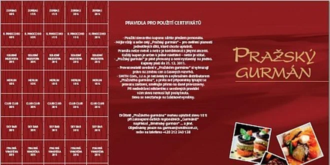 399 Kč za knížku plnou slev do restaurací Pražský gurmán v hodnotě 2499 Kč