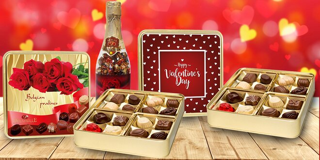 Valentýnské dárkové sady pravých belgických čokolád a pralinek