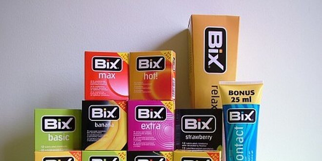72 ks kondomů BiX + 1 lubričkační gel + 1 masážní pavouk zdarma