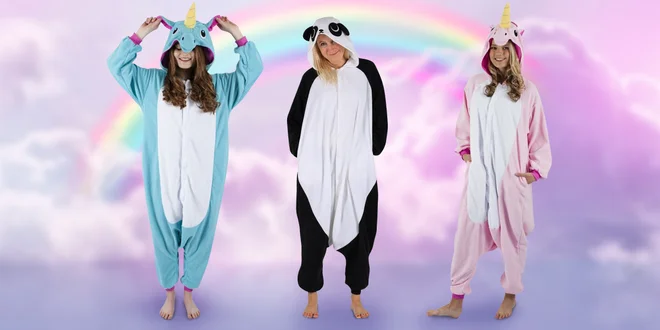 Pohodlné dámské Kigu overaly: jednorožec i panda