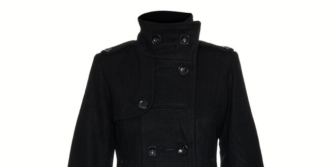 Dámský černý dvouřadý zimní kabát