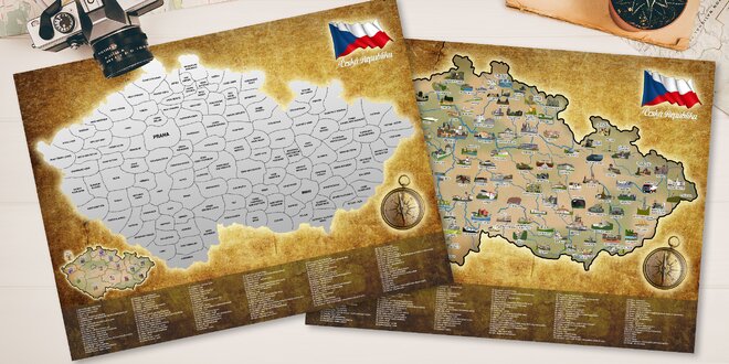 Velká stírací mapa České republiky se 120 místy