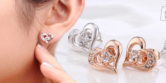 Náušnice ve tvaru srdce s krystaly Swarovski