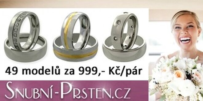 999 Kč za snubní prsteny včetně rytin, krabičky, doručení v hodnotě 3086 Kč