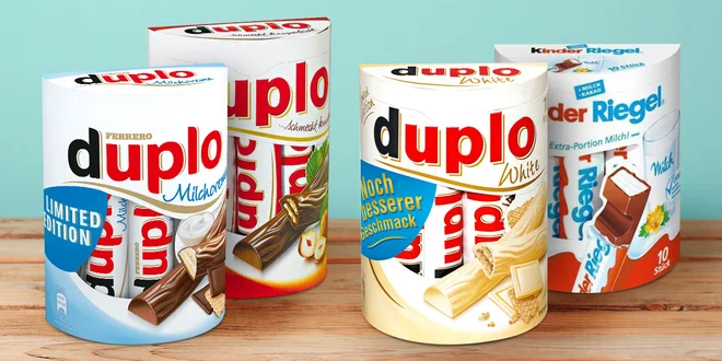 Čokoládové tyčinky Ferrero Duplo a Kinder