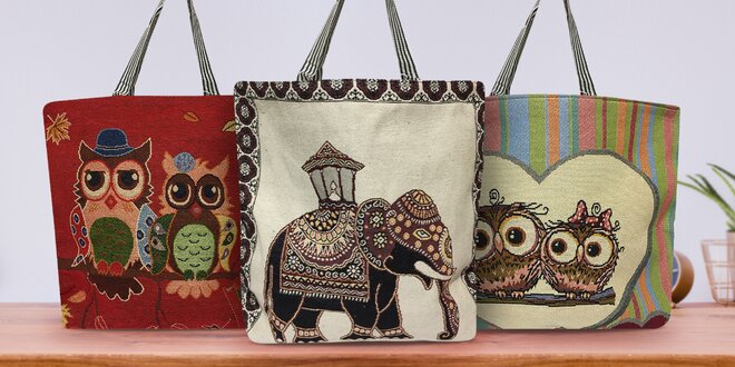 Prostorné látkové tašky se sovičkami či slonem