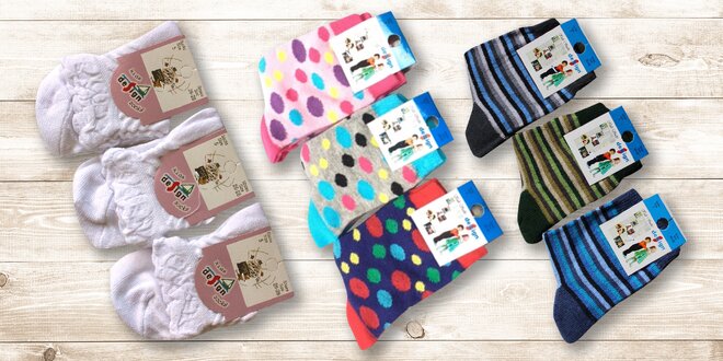 6 párů dětských ponožek s různými motivy