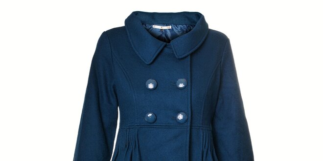 Dámský tyrkysově modrý kabát Uttam Boutique s výšivkou