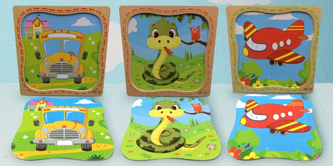 Puzzle pro nejmenší v dřevěném rámečku: 12 dílků